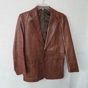 Vtg William Barry Mens Brown Leather Blazer Jacket 40 Western Style Made In USA